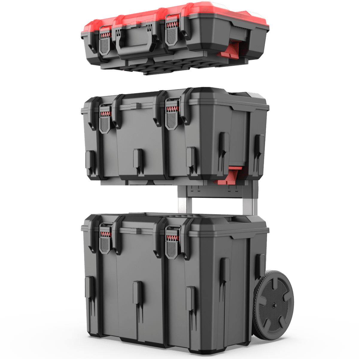 Hyper Tough Hyper Stack 3-Piece Modular Rolling Toolbox System, Black
