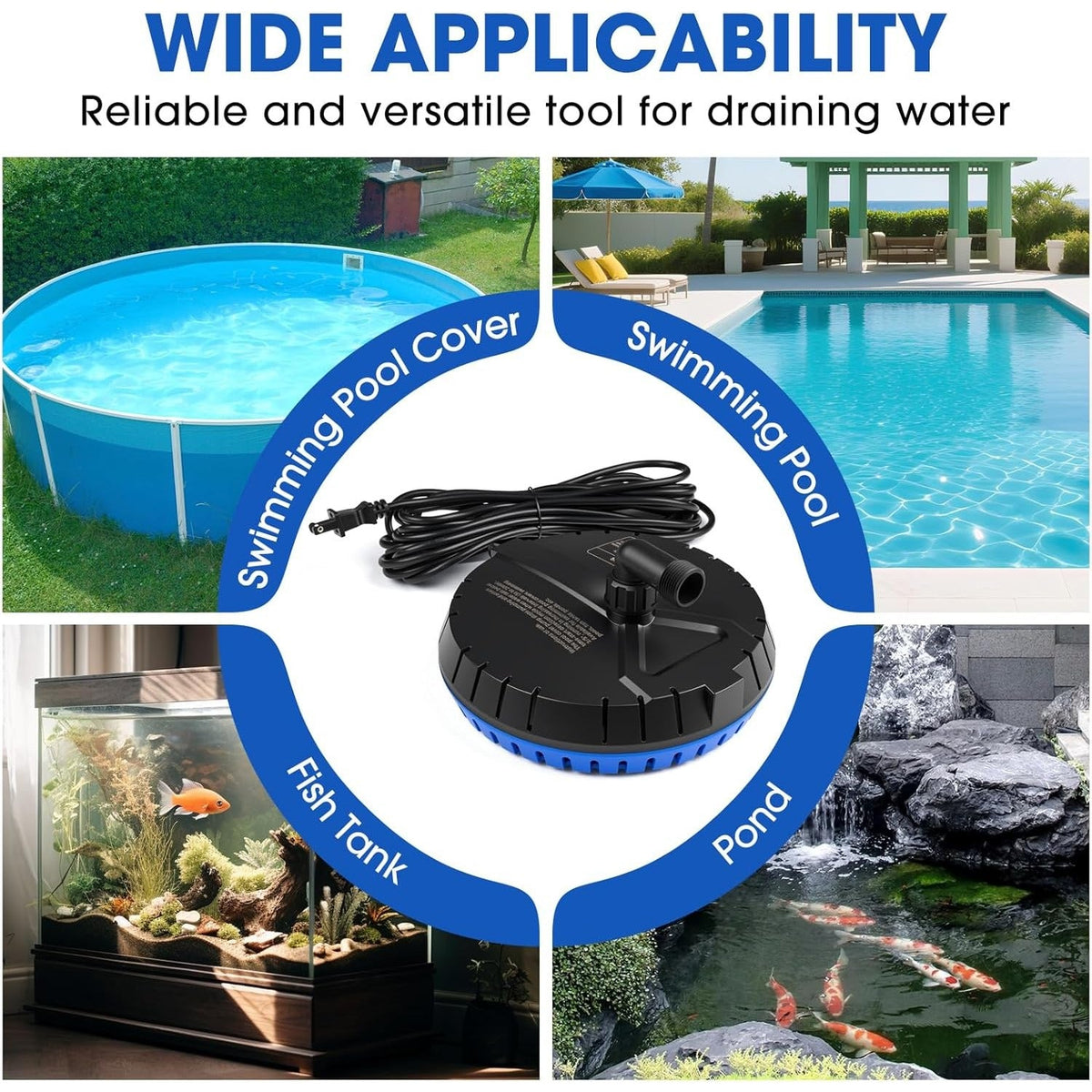 LHUKSGF Automatic Pool Cover Pump, 1500 GPH, Automatic