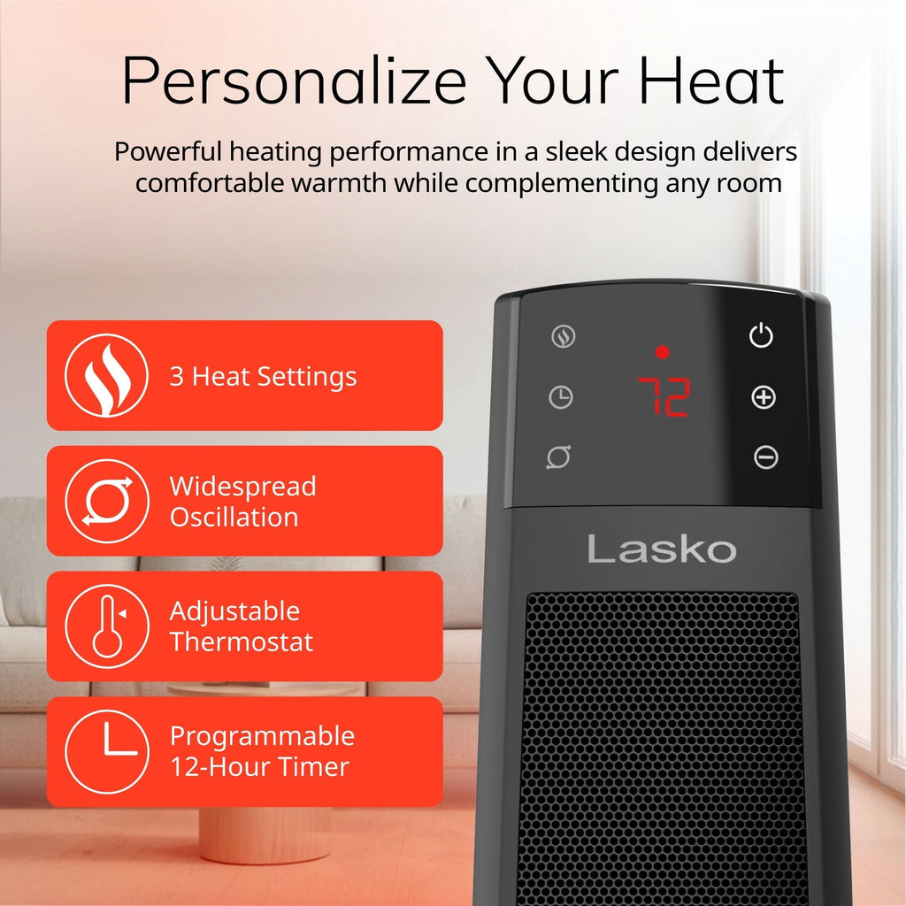 Lasko CT22850 Black 1500W 3 Speed, Oscillating, Remote, Timer Ceramic Tower Space Heater
