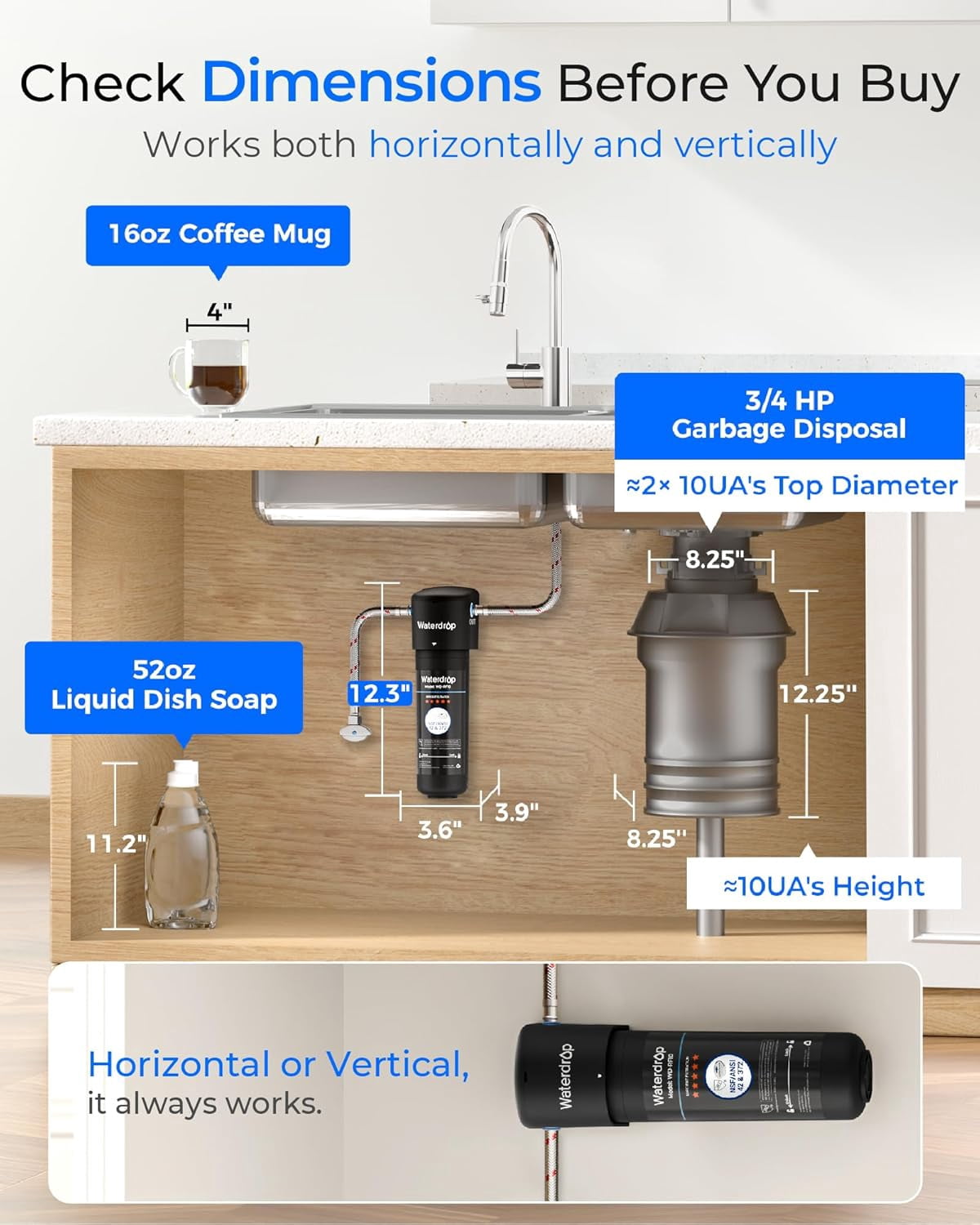 Waterdrop 10UA Under Sink Water Filter System, 8K Gallons High Chlorine Reduction Water Filtration System,Bad Taste & Odor, Under Counter Direct