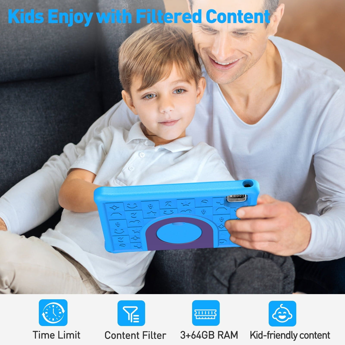Android 16 Kids Tablet 10.1 inch with Case, 3GB RAM 64GB, IPS Touch Screen, Quad-Core,1280x800 | Wi-Fi6 | 6000mAh | Google Certified(Blue)