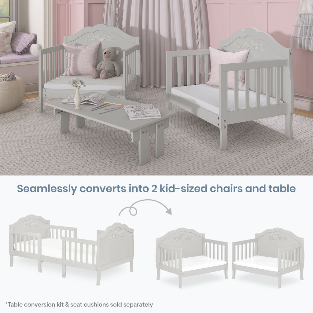 Dream On Me Rose 3-in-1 Convertible Toddler Bed, Greenguard Gold and JPMA Certified, Platinum