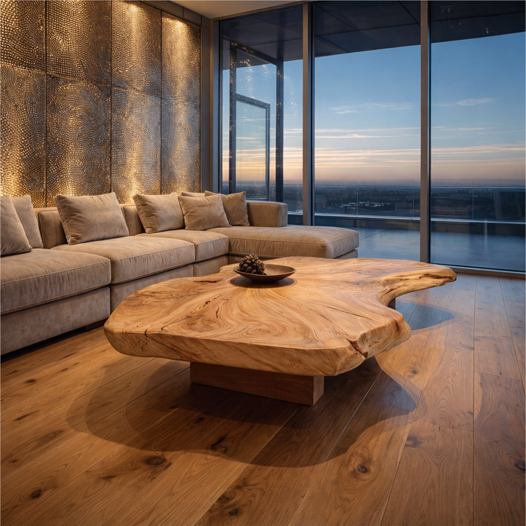 Solid Wood Slab Coffee Table with Organic Freeform Edge