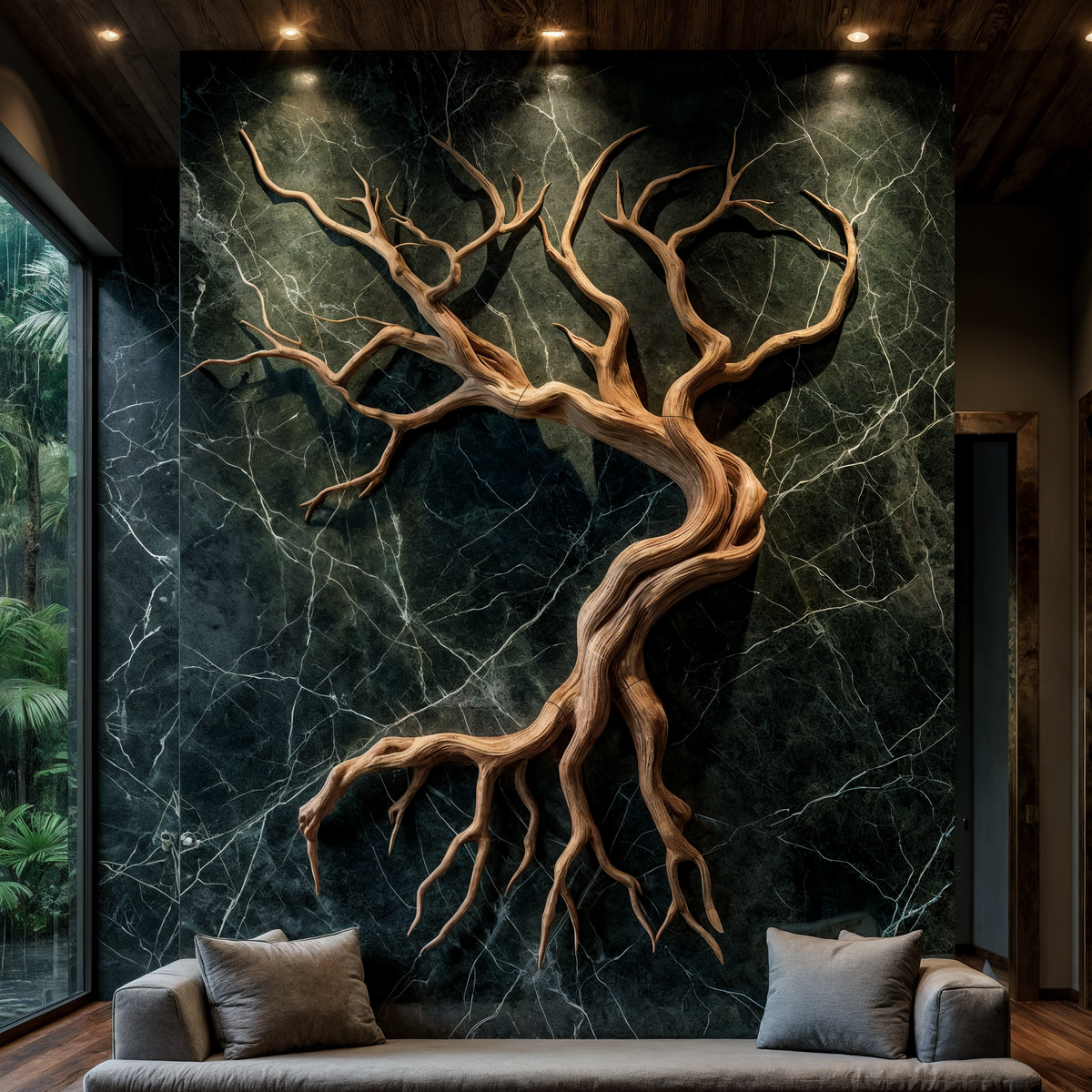 Modern Tree Branch Wood Wall Sculpture for Living Room