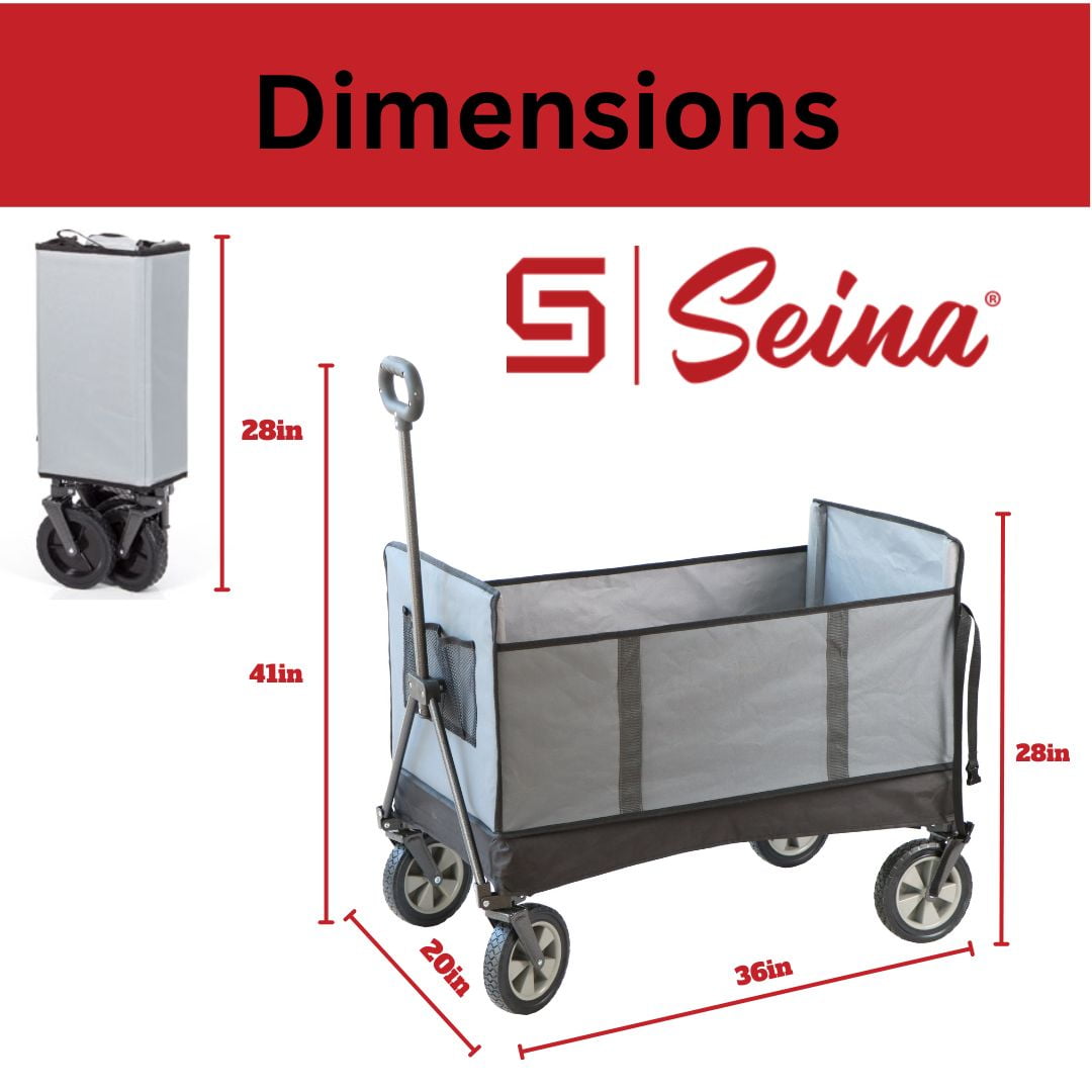 Seina Omni Multi-Purpose Assembled in Outdoor Wagon in Gray, High Strength Polyester Fabric. Easy Access Side Door. Compact Folding Design