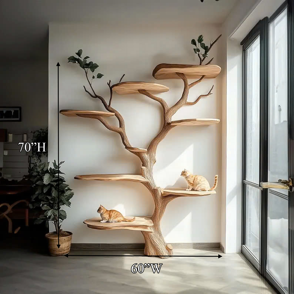 Handmade Large Wooden Cat Tree with Climbing Branches - view 5