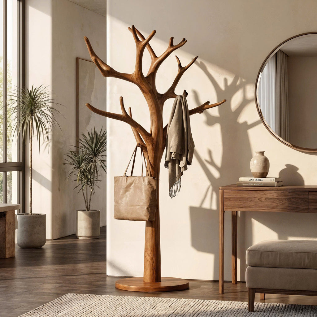 Rustic Driftwood Tree Coat Rack for Entryway and Mudroom