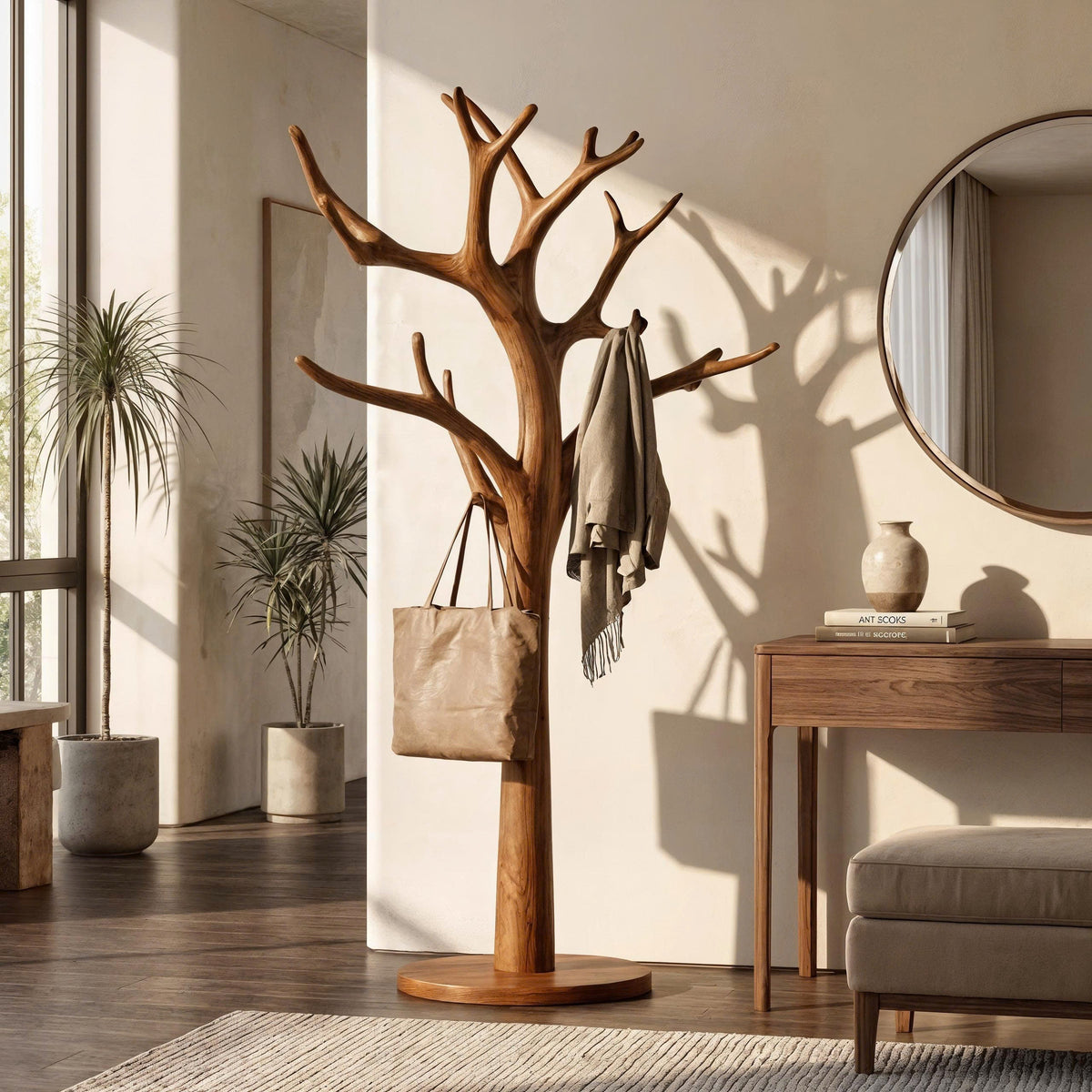Rustic Driftwood Tree Coat Rack for Entryway and Mudroom