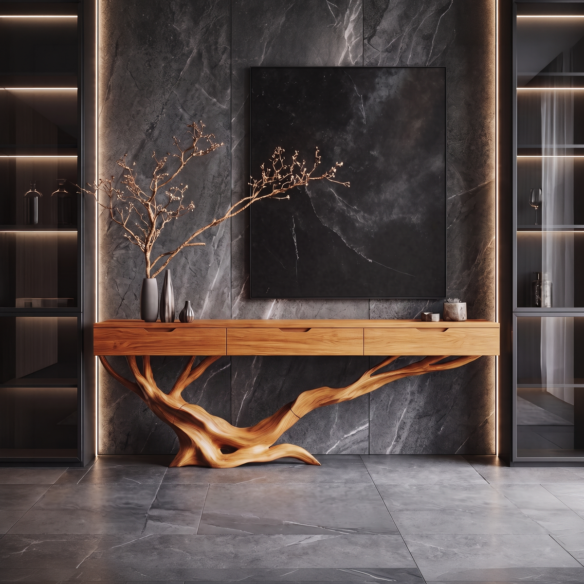 Mid-Century Live Edge Solid Wood Entryway Console Table