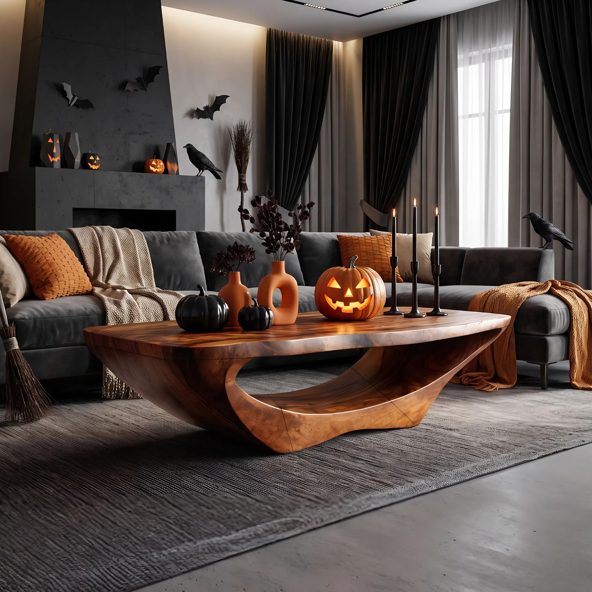 Farmhouse Live Edge Solid Wood Coffee Table with Clean Lines