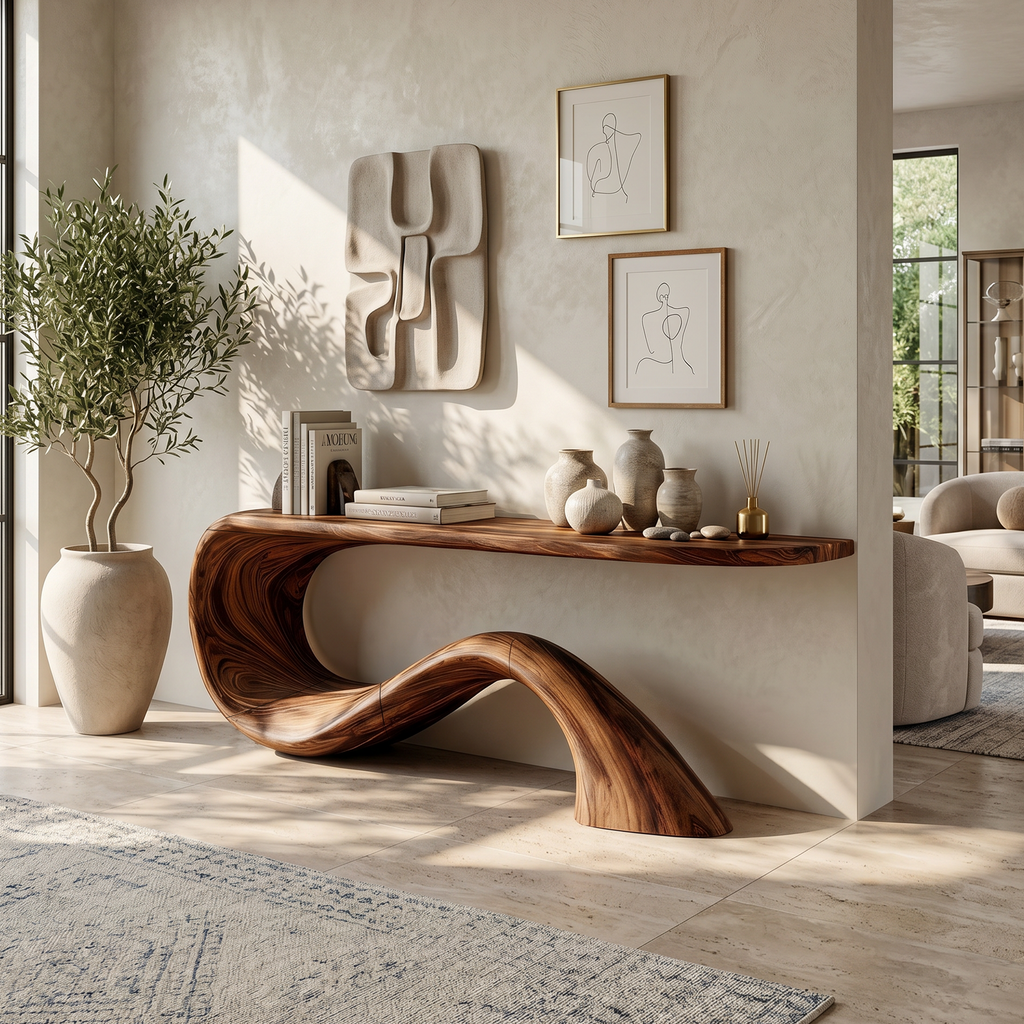 Monkey Pod Live Edge Entryway Console Table, Modern Organic