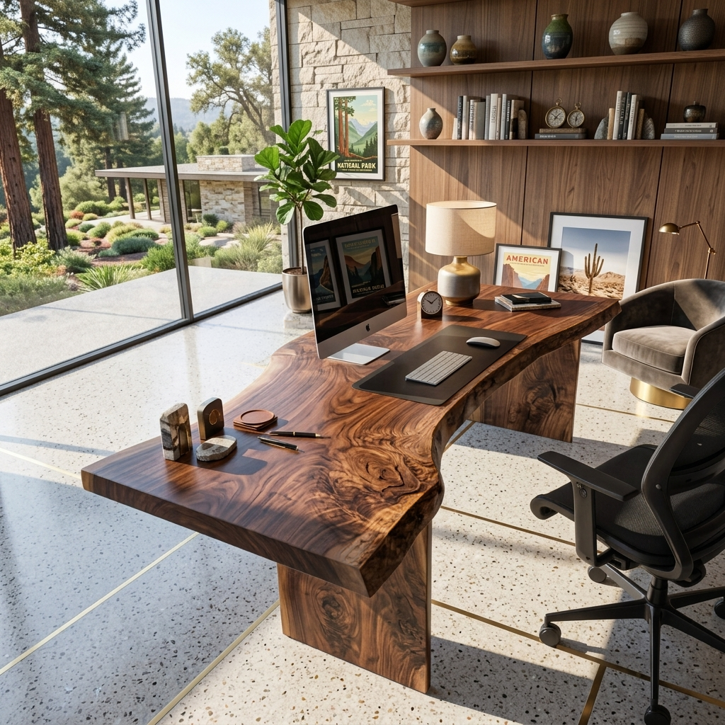 Organic Curved Live Edge Solid Wood Office Desk