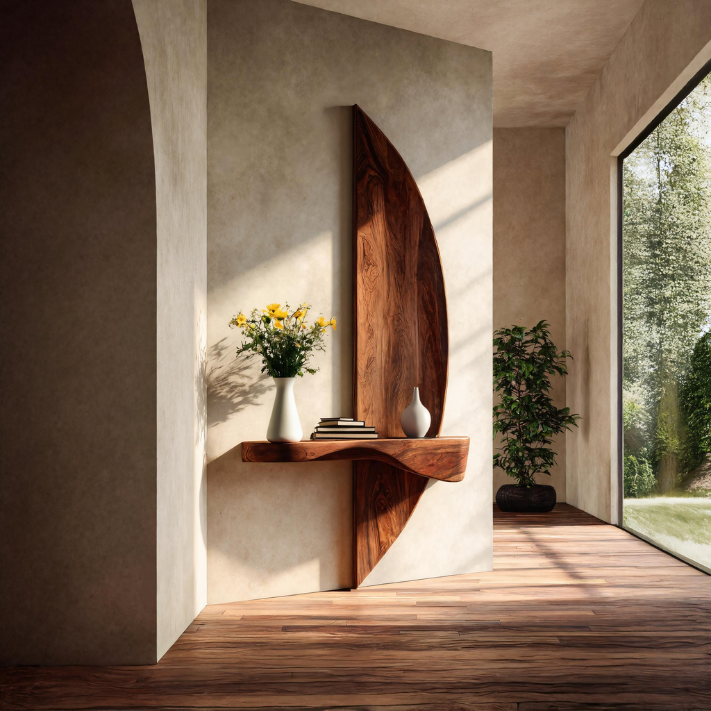 Solid Wood Sculptural Floating Wall Shelf with Arched Support