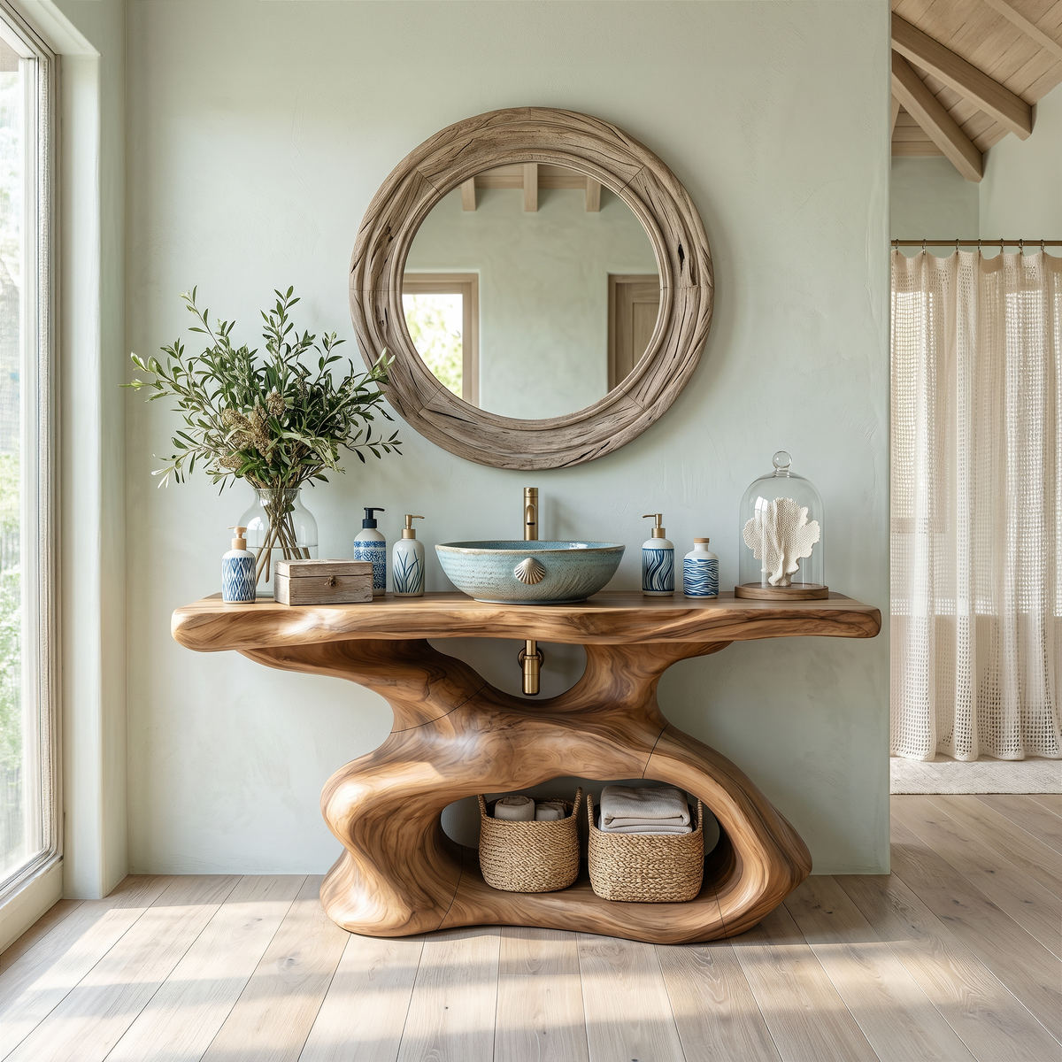 Farmhouse Solid Wood Bathroom Vanity with Weathered Finish