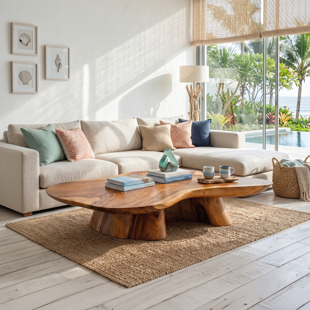 Farmhouse Solid Wood Coffee Table with Oiled Natural Finish