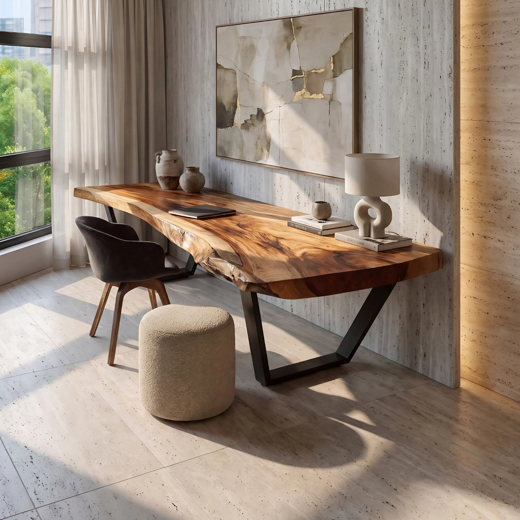 Monkey Pod Solid Wood Desk with Live Edge Top