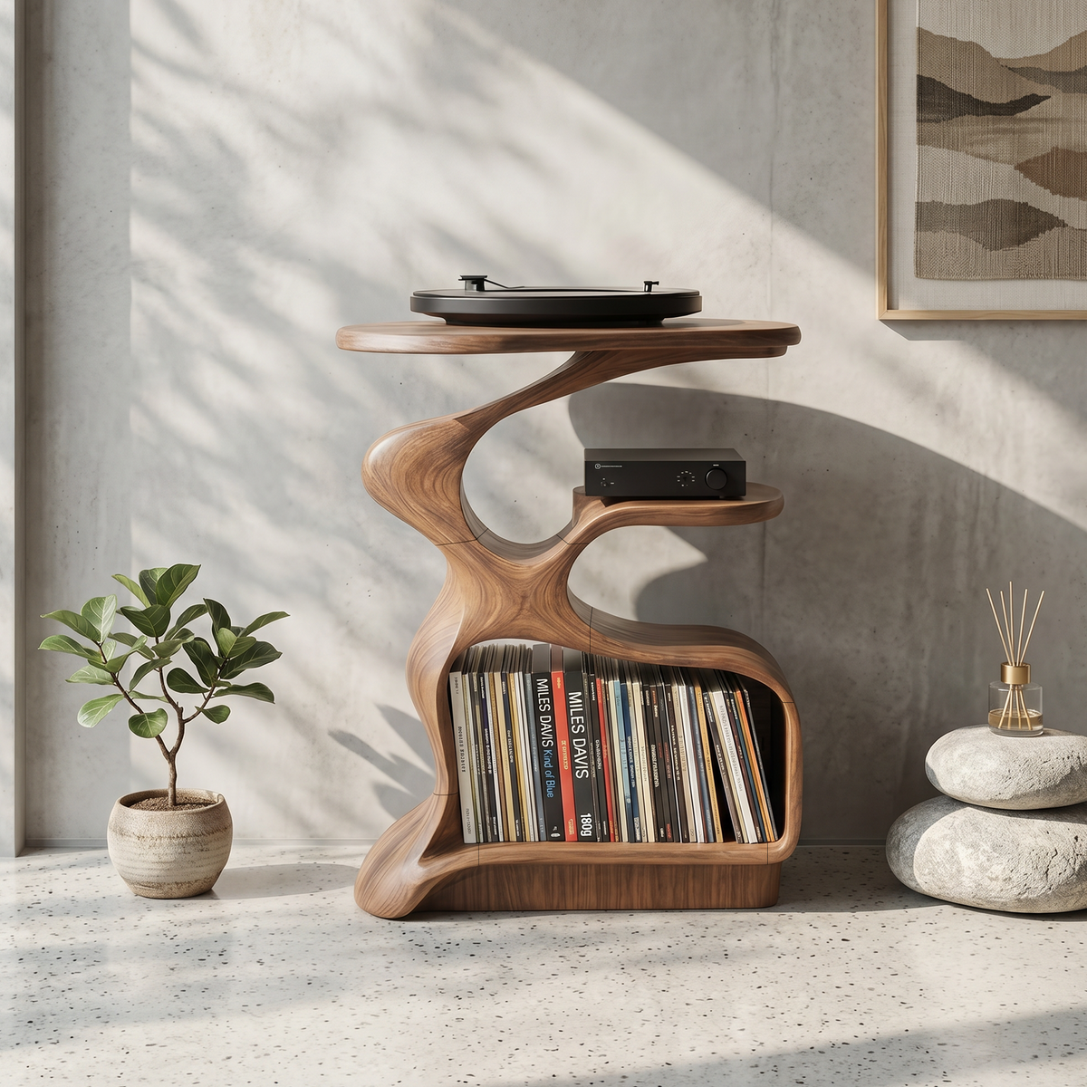 Mid-Century Solid Wood Record Player Stand for Living Room