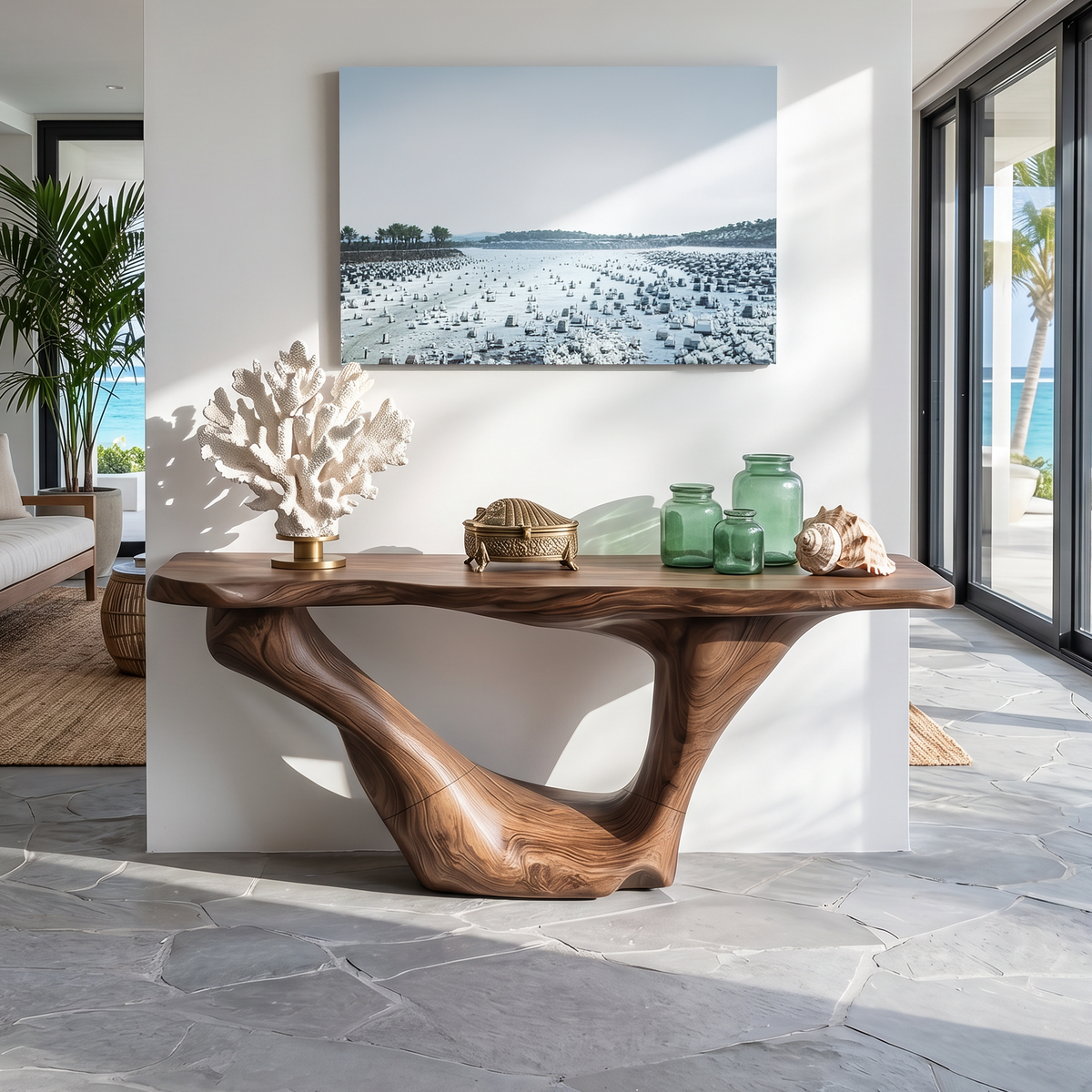 Mid-Century Solid Wood Console Accent Table with Natural Edges