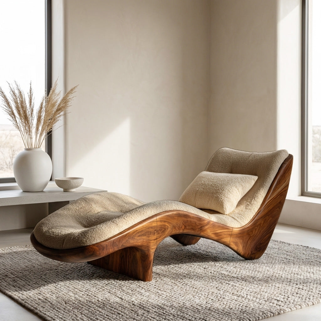 Solid Wood Wave Lounge Chair for Reading Nook