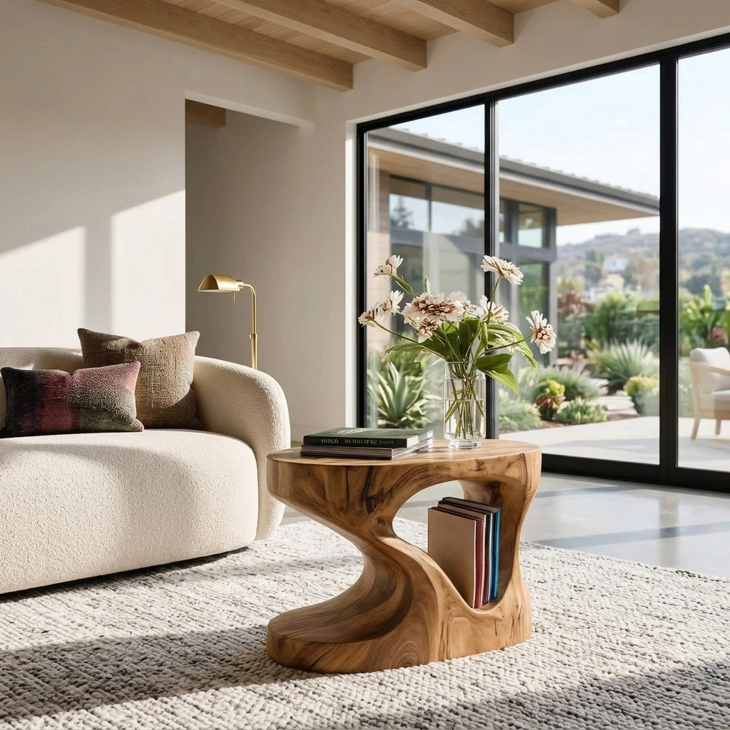 Organic Solid Wood Side Table with Open Cut-Out Center