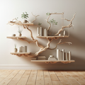 White Tree Branch Floating Bookshelf in Carved Solid Wood