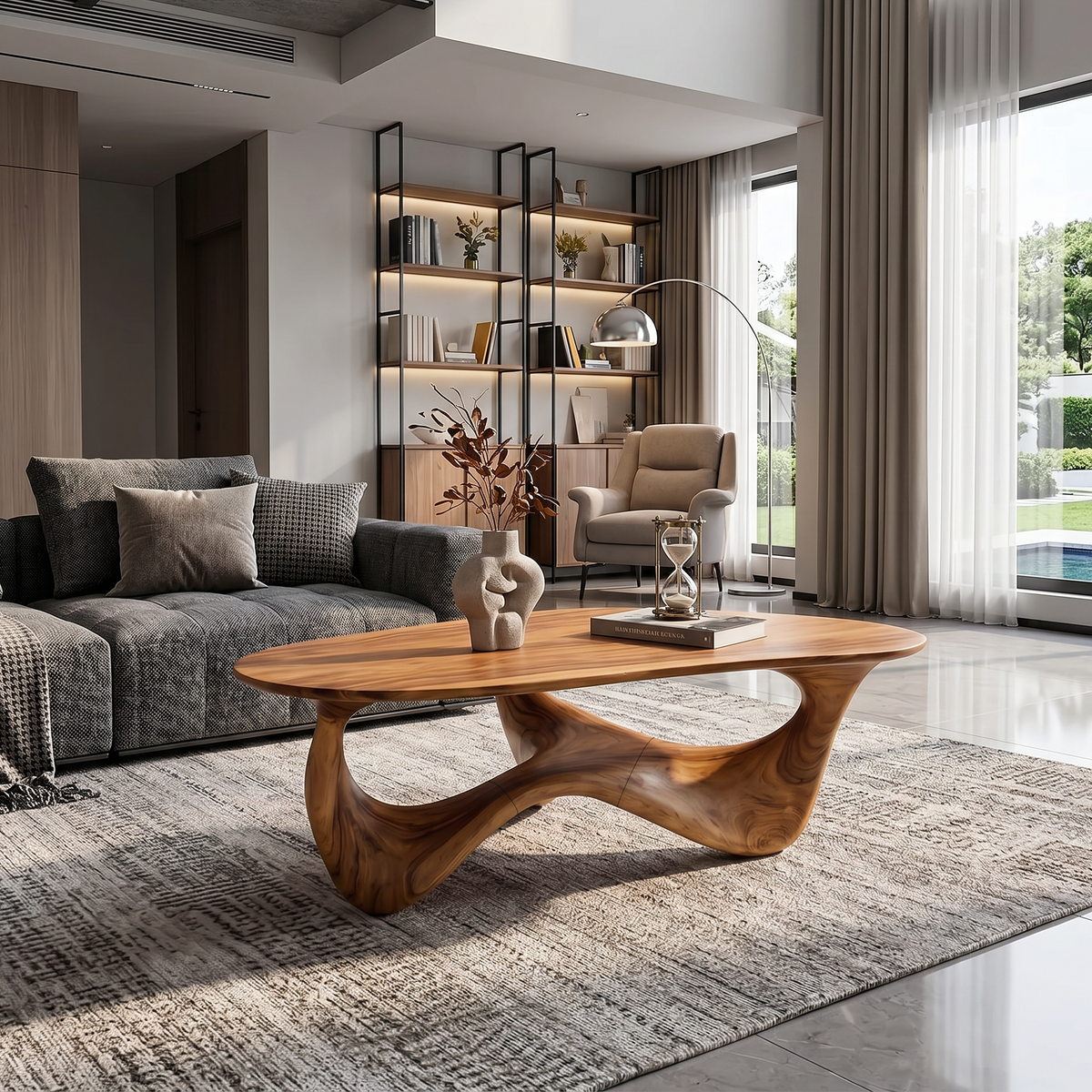 Rustic Solid Wood Low Coffee Table with Natural Grain