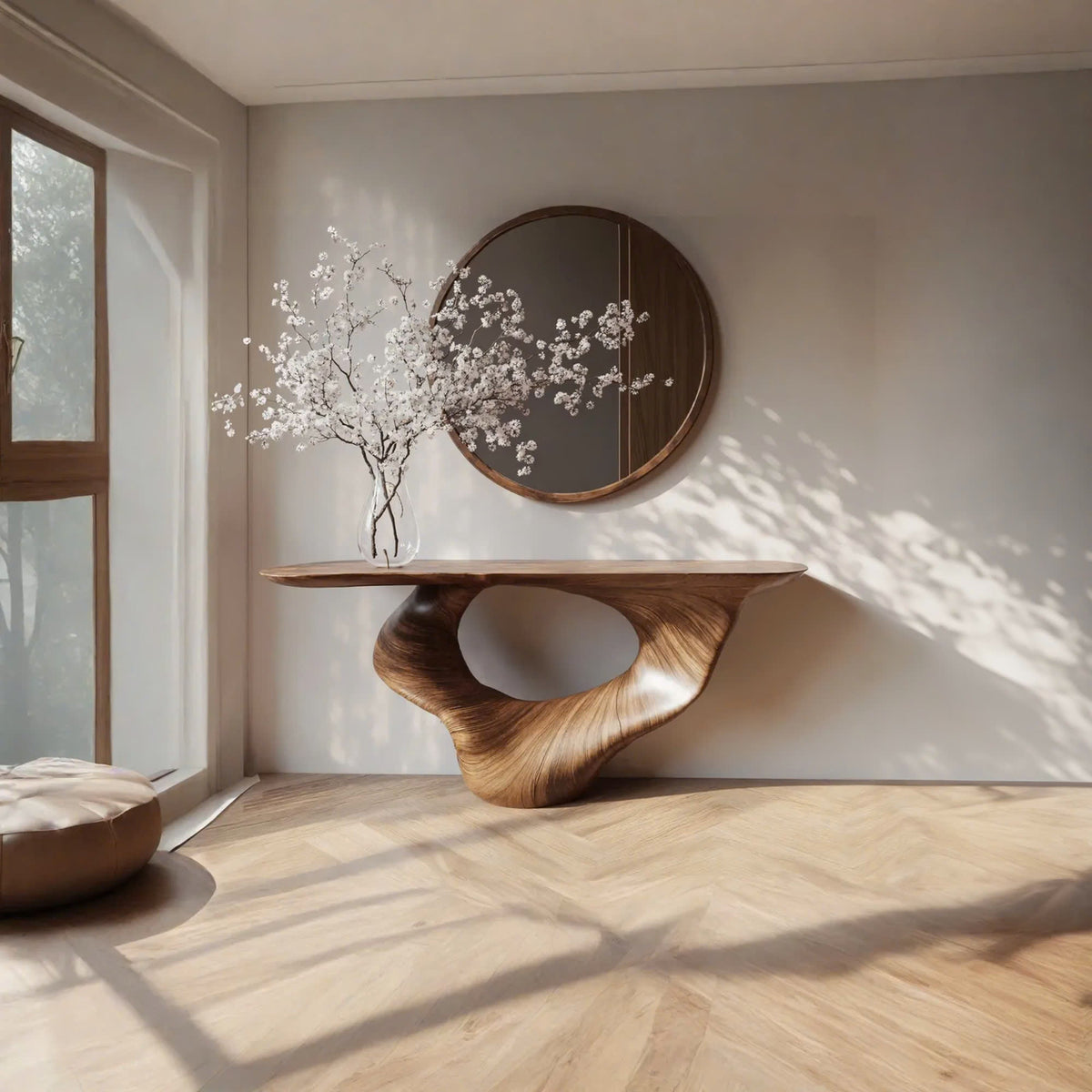 Narrow Handmade Solid Wood Console Table with Artistic Form - view 2