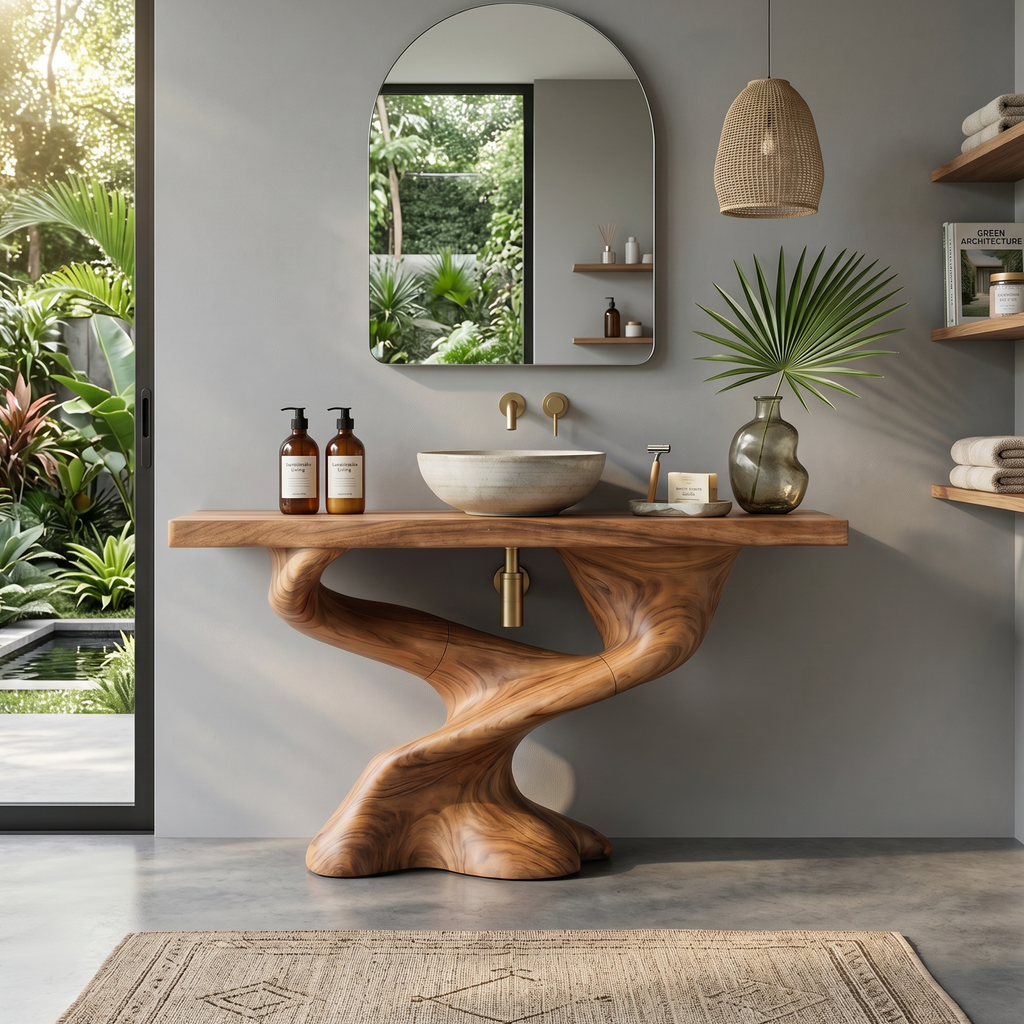 Live Edge Solid Wood Bathroom Vanity for Farmhouse or Modern Baths