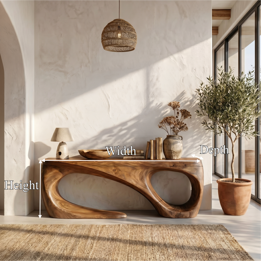 Rustic Solid Wood Console Table with Flowing Sculptural Base - view 8