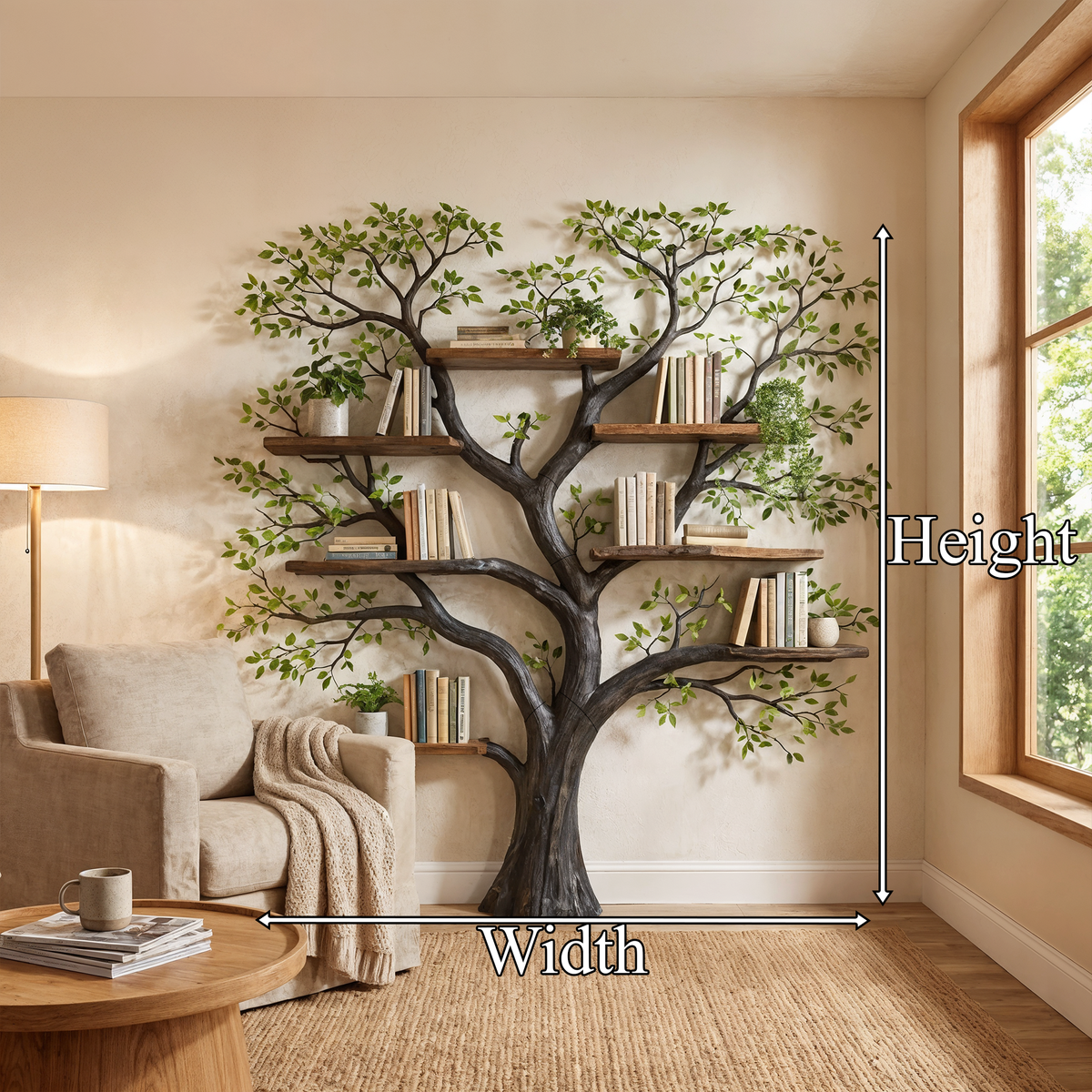 Tree Branch Wall Bookcase with Floating Shelves, 70 x 70 in - view 8