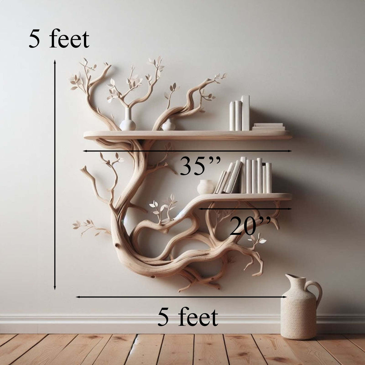 Driftwood Tree Branch Floating Wall Shelf for Books and Plants - view 5