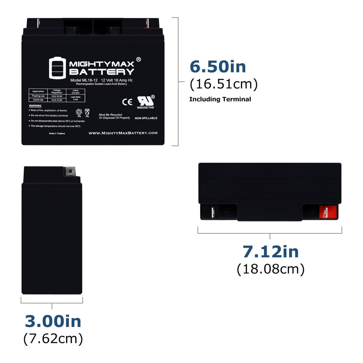 ML18-12 - 12V 18AH CB19-12 SLA AGM Rechargeable Deep Cycle Replacement Battery