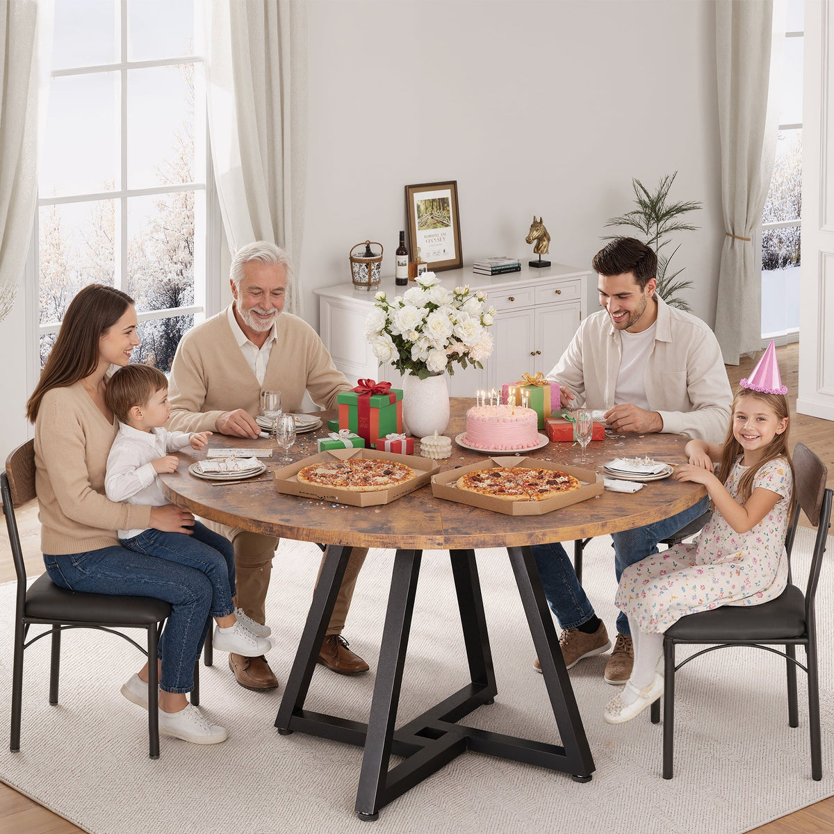 Hijob 47 Inch Rustic Round Dining Table, Circle Dining Table for Dining Room, Home(Only Table)