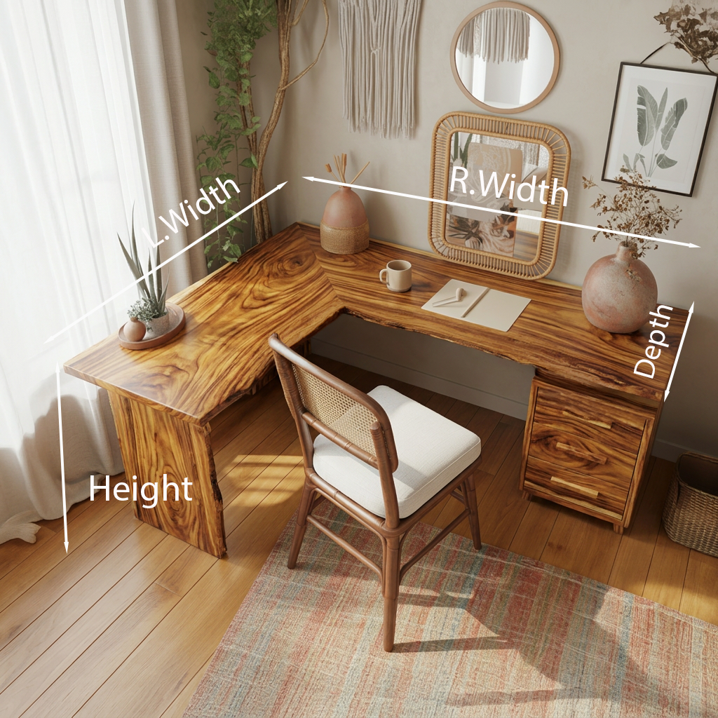 L Shaped Solid Wood Corner Desk with Drawers - view 8