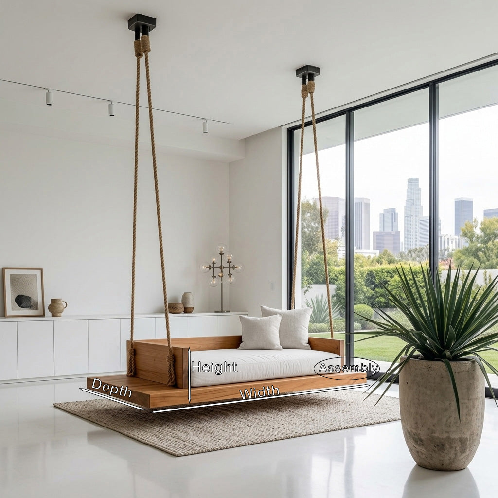 Solid Wood Hanging Ceiling Swing Seat with Natural Edge - view 8