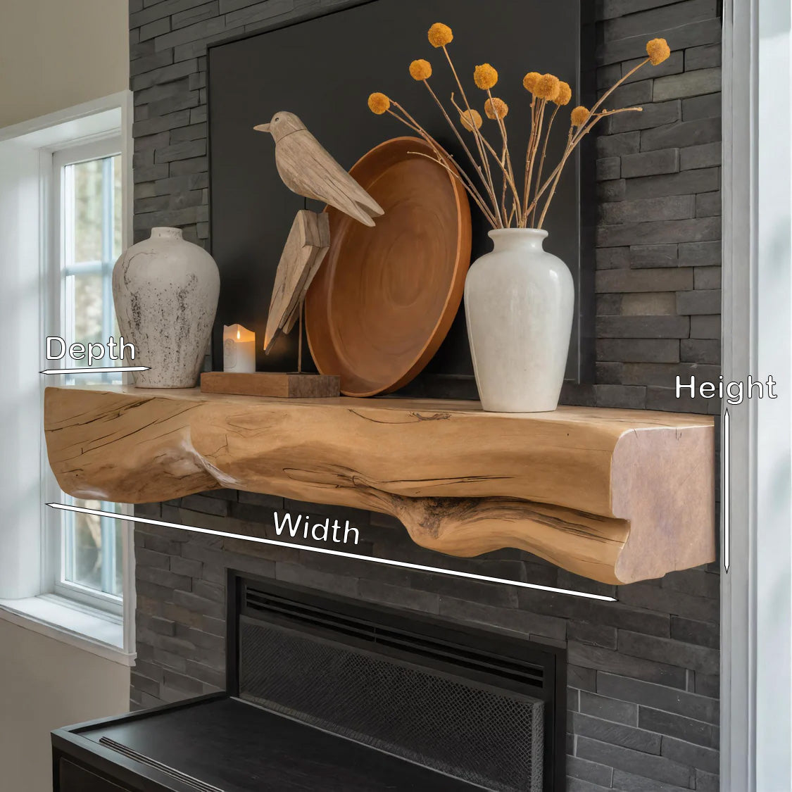 Live Edge Solid Wood Mantel Shelf for Fireplace or Entryway - view 7