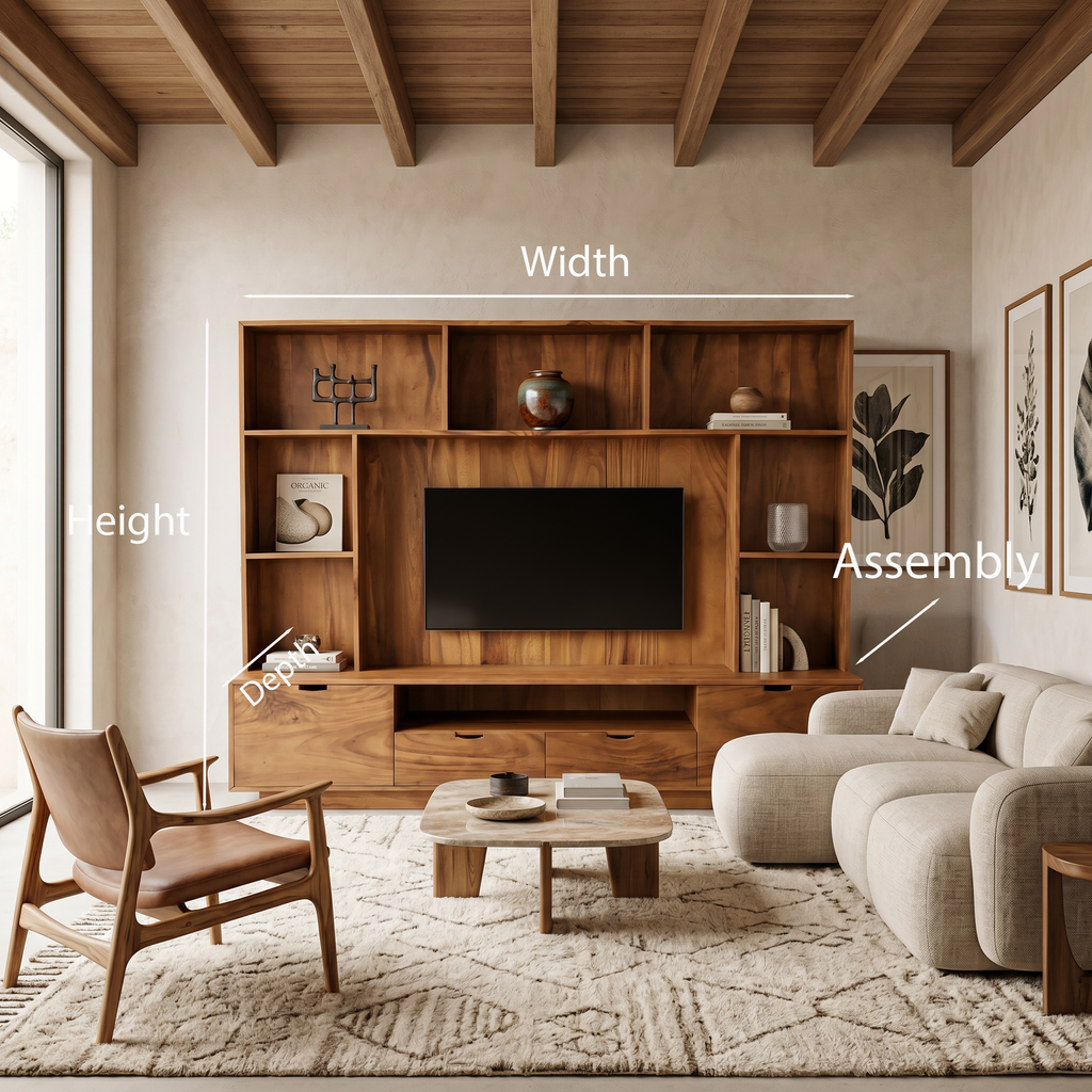 Solid Wood TV Wall Unit with LED Lit Shelves and Cabinets - view 9