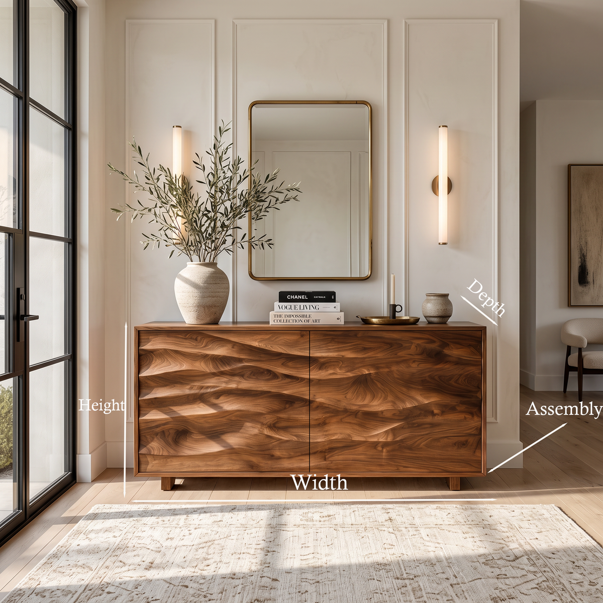 Wave Carved Solid Wood Sideboard with Sculpted Front Panels - view 10