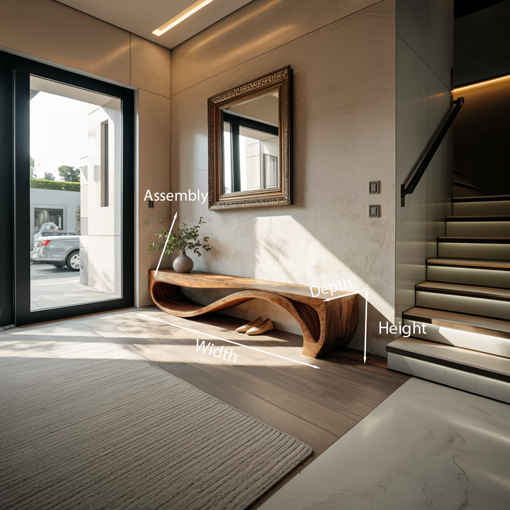 Sculptural Solid Wood Bench with Wave Base for Entryway - view 8