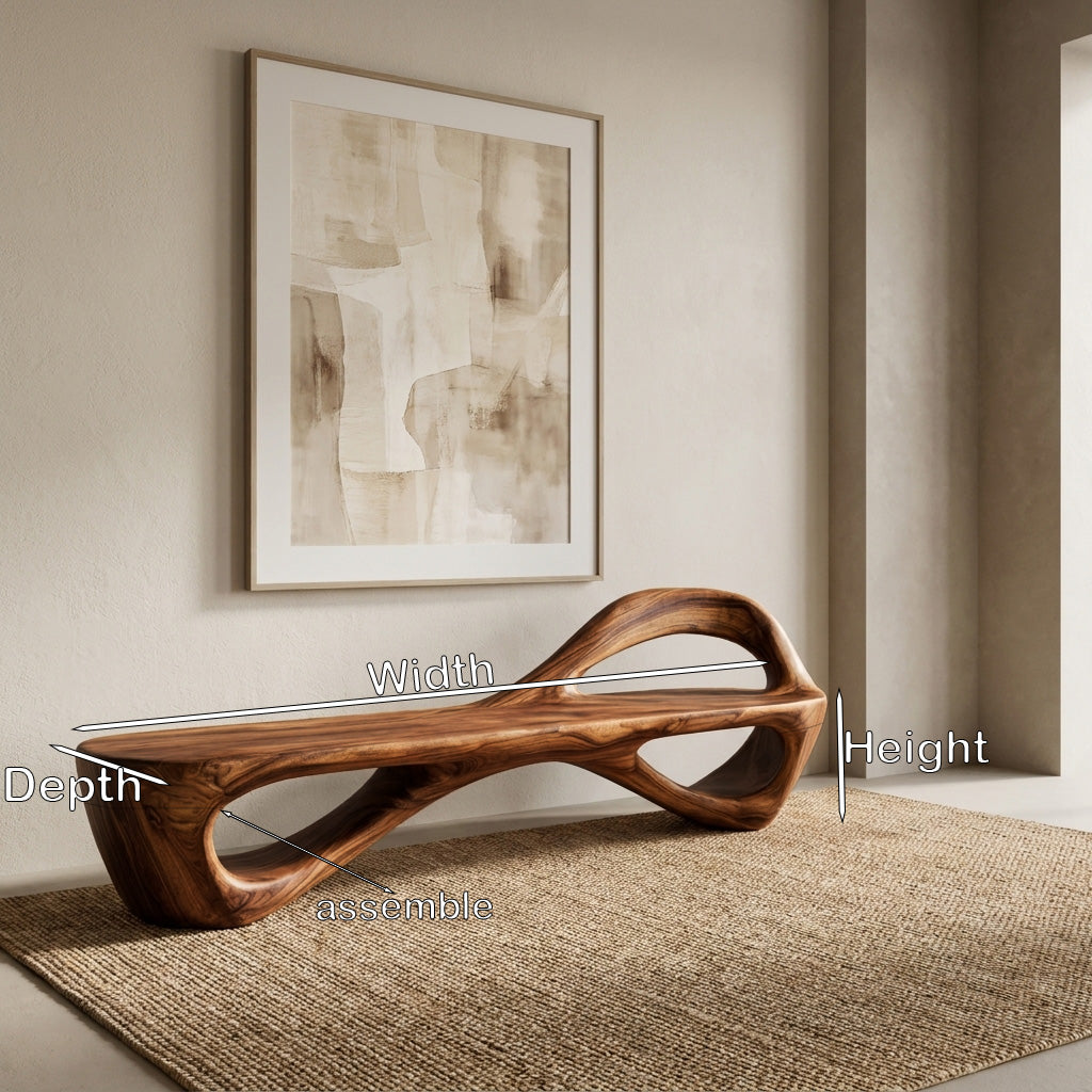 Sculptural Solid Wood Bench with Open Cut-Out Base for Living Room - view 7