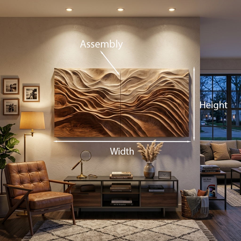 Large Sculptural Solid Wood Wall Art with Flowing Wave Design - view 5