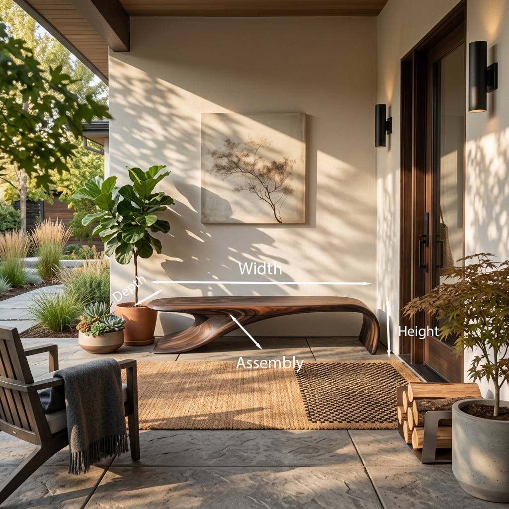 Modern Sculptural Solid Wood Bench with Flowing Curved Base - view 8