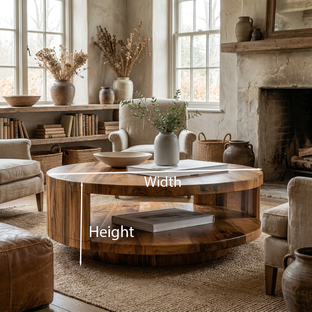 Modern Round Solid Wood Coffee Table with Lower Shelf - view 8