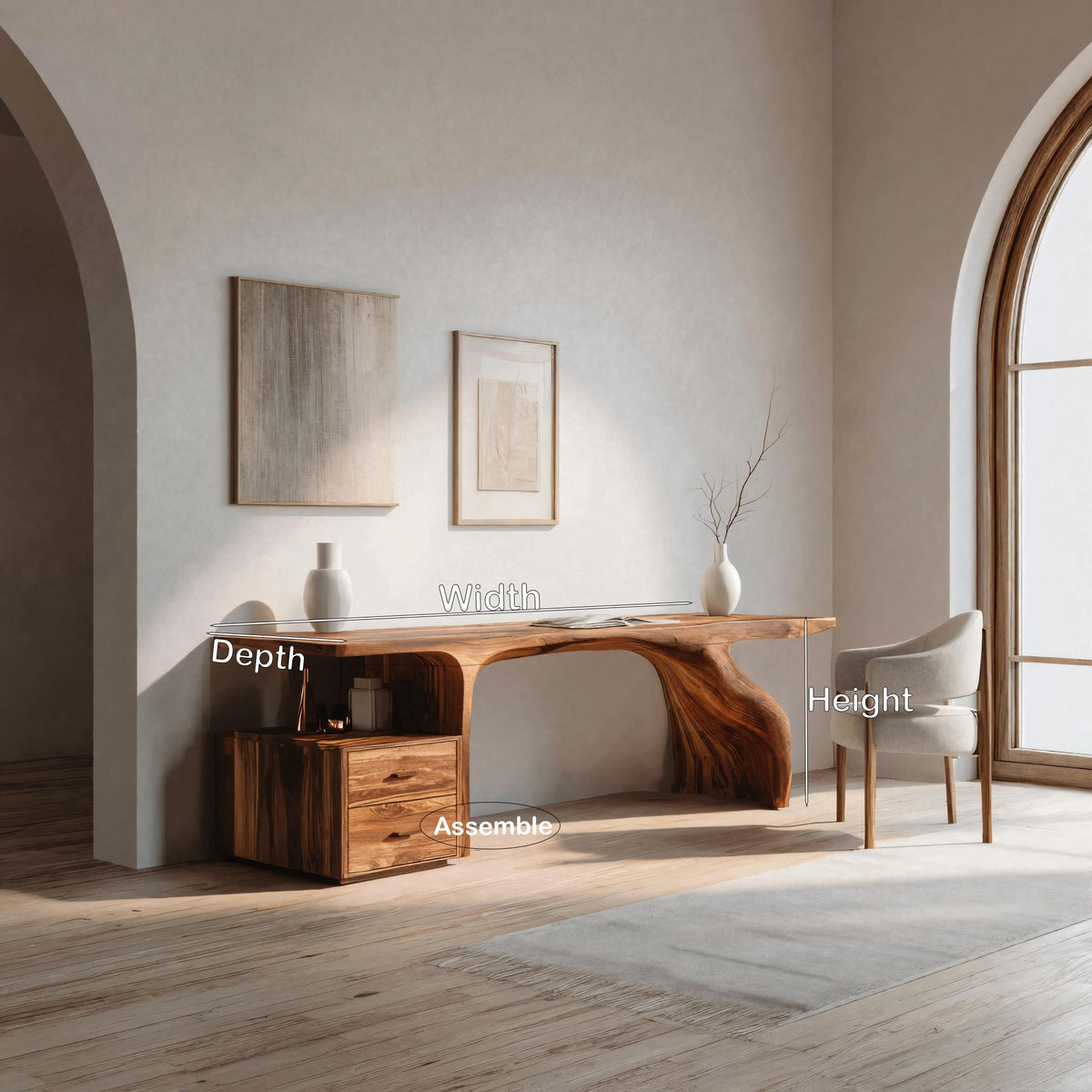 Live Edge Solid Wood Waterfall Desk with Matching Drawer Unit - view 8