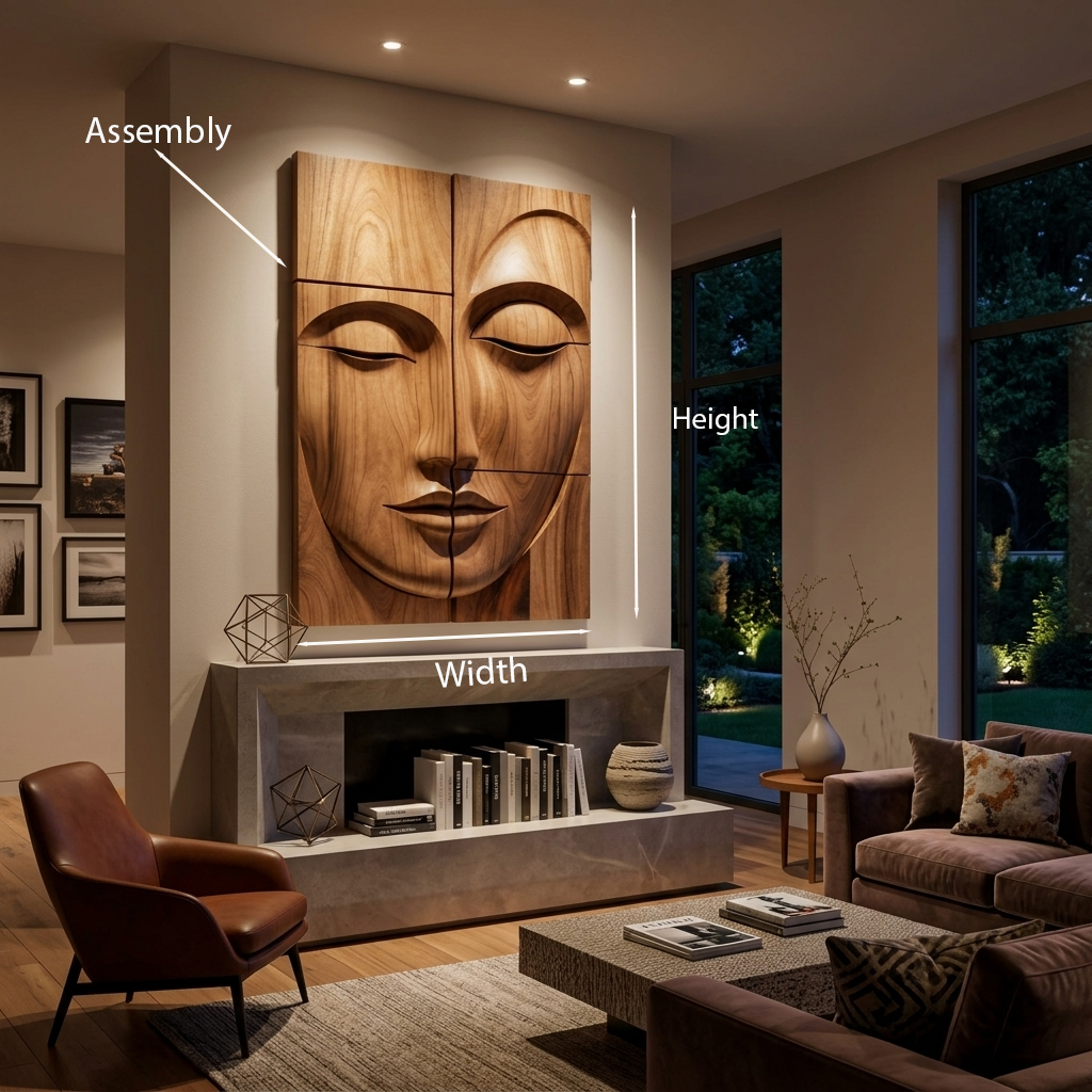 Carved Solid Wood Buddha Face Wall Art Panels - view 8