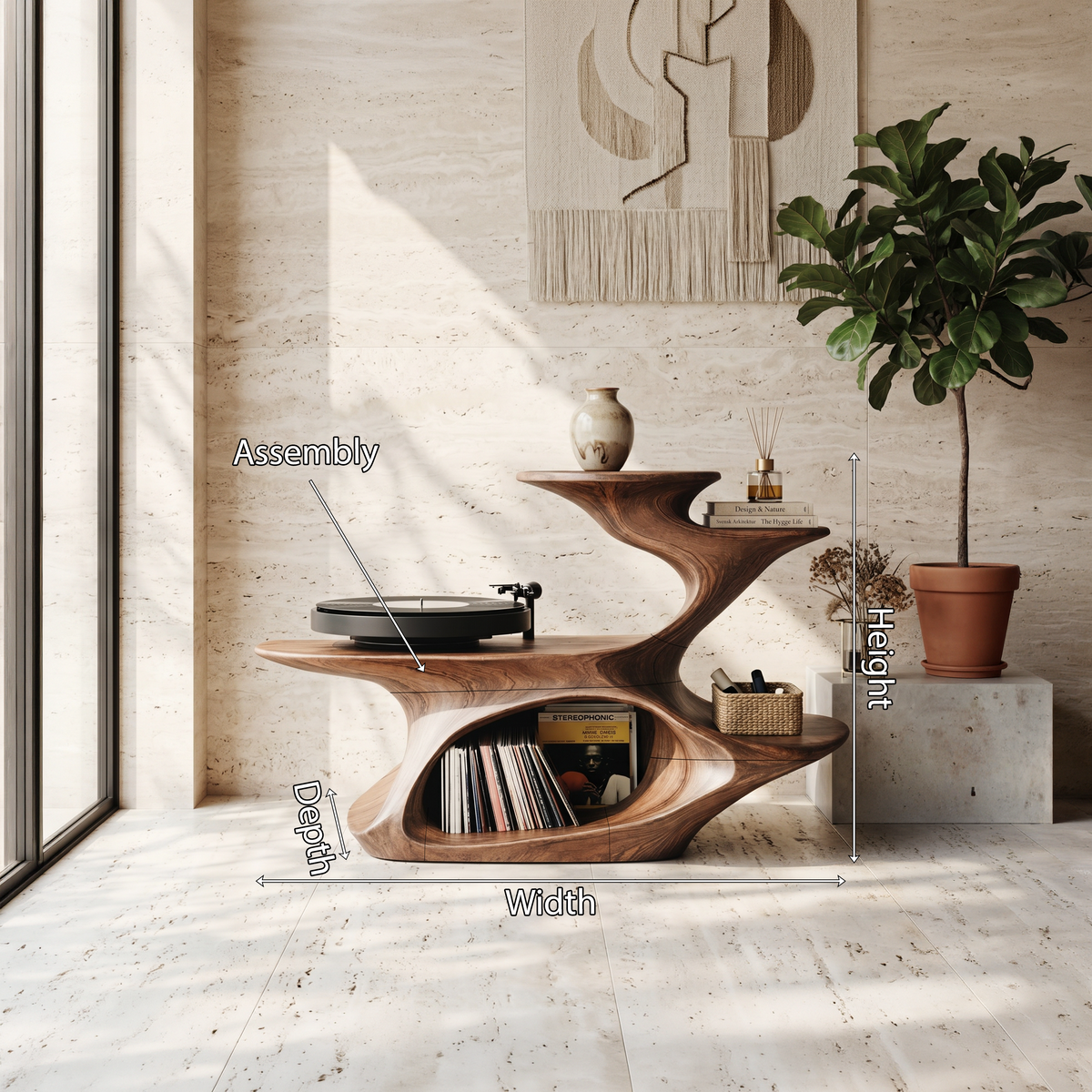 Live Edge Solid Wood Record Player Stand for Vinyl Collection - view 8