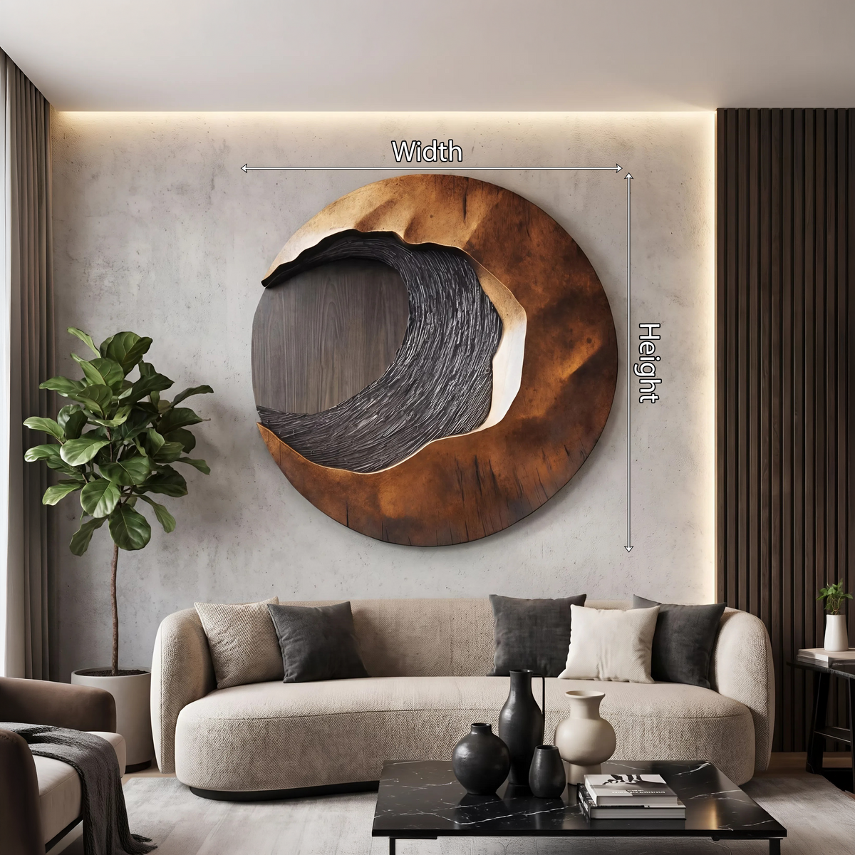 Hand-Carved 3D Solid Hardwood Wall Art with Wave Contours - view 5