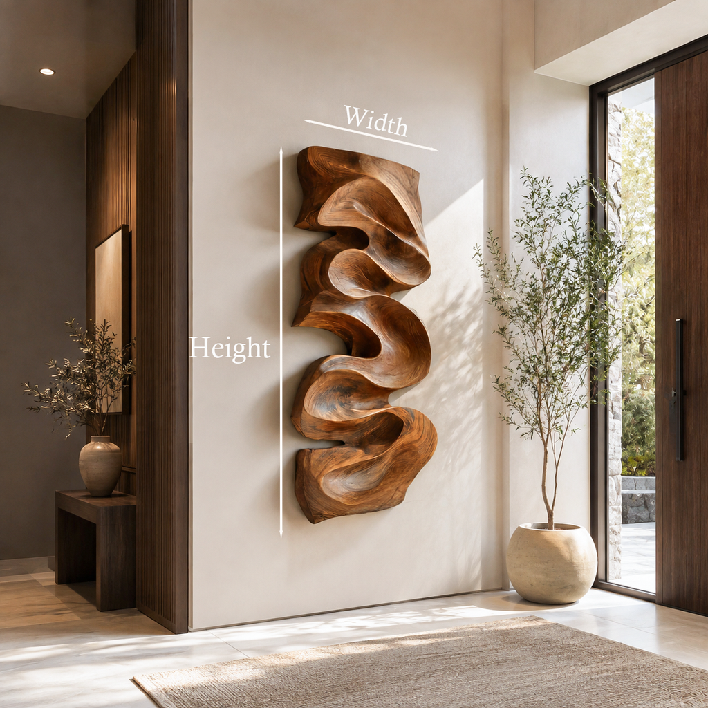 Carved Solid Wood Wall Art Panel with Cascading Curves - view 8