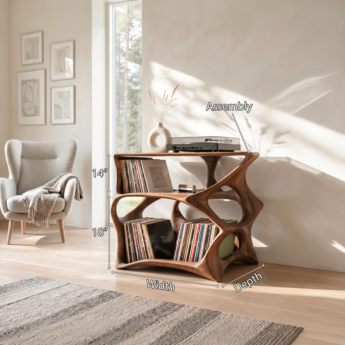 Farmhouse Natural Wood Record Stand for Cozy Living Rooms - view 8