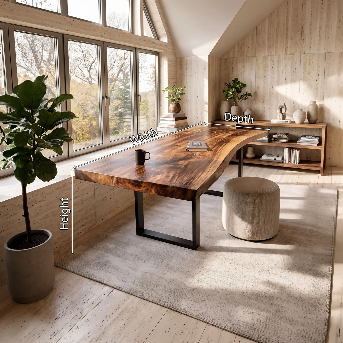 Monkey Pod Live Edge Desk with Mid-Century Base for Home Office - view 8